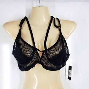 Hauty Bra Womens‎ Large Black Sheer Mesh Strappy Lingerie Underwire ICO-2004BKL